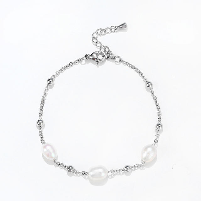 Classic water pearl stainless steel chain bracelet