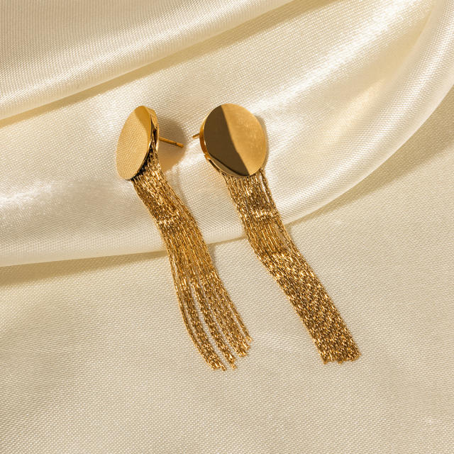 16K gold plated chain tassel stainless steel earrings