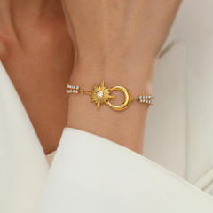 14K gold plated moon star tennis chain stainless steel bracelet