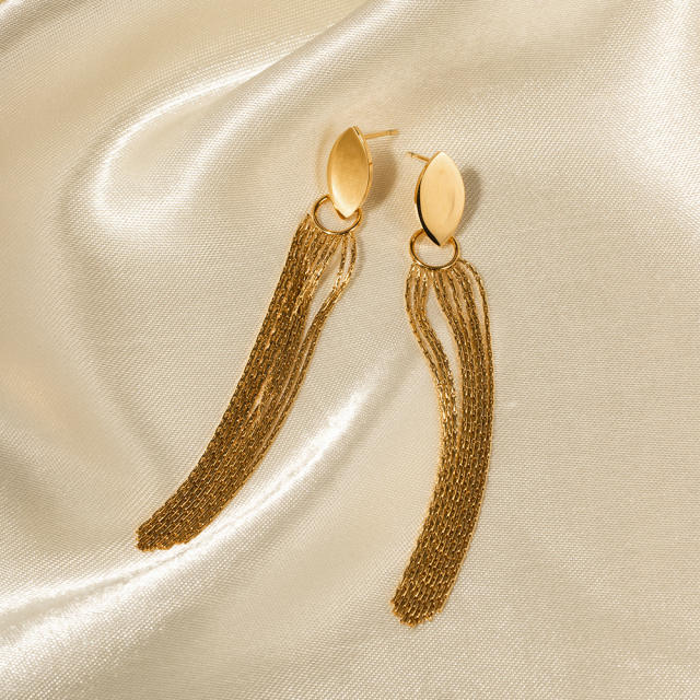 16K gold plated chain tassel stainless steel earrings