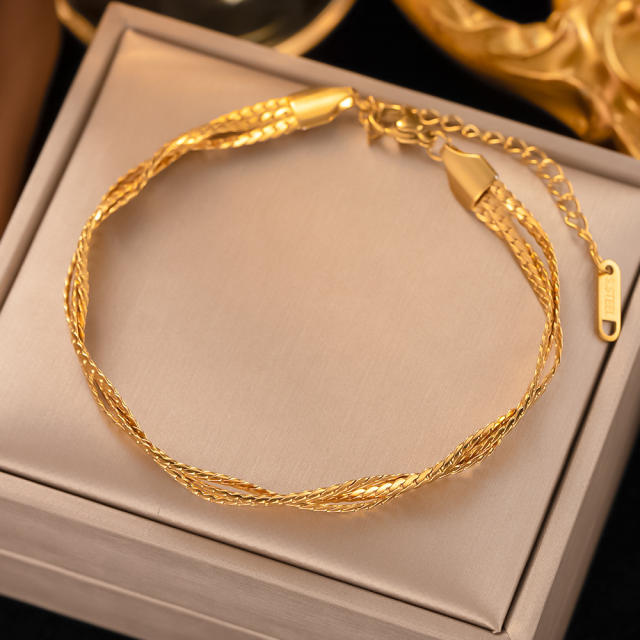 INS personality two tone twisted snake chain stainless steel necklace bracelet