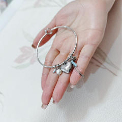 Classic heart charm letter stainless steel bangle
