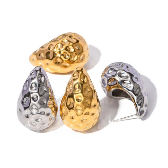 18K gold plated bolder tear drop chunky stainless steel earrings