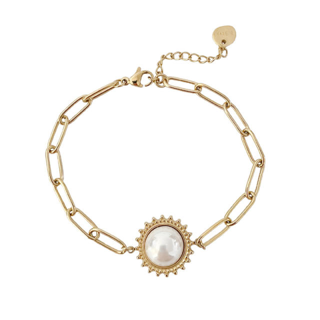 Boho vintage pearl stainless steel chain bracelet