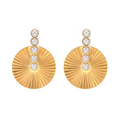 Vintage pearl bead round shape stainless steel earrings