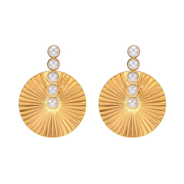 Vintage pearl bead round shape stainless steel earrings