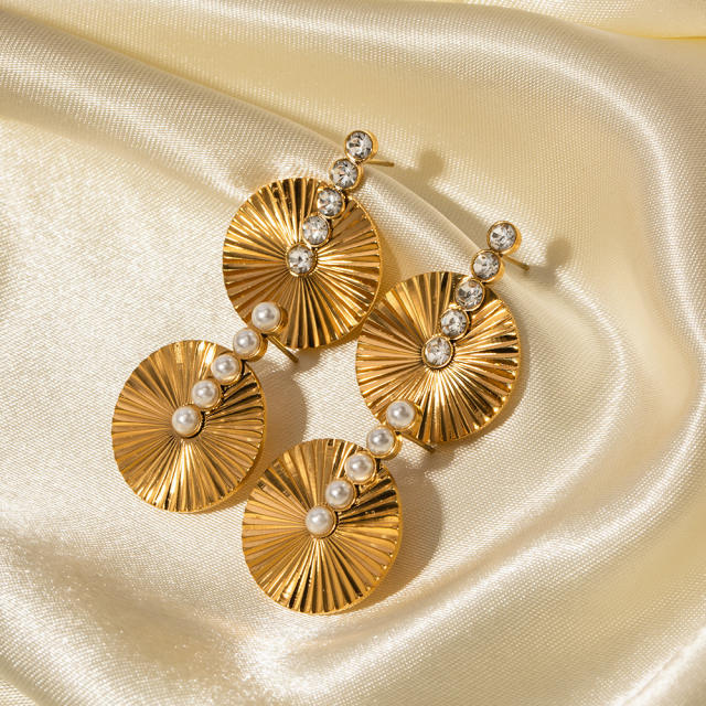 Vintage pearl bead round shape stainless steel earrings