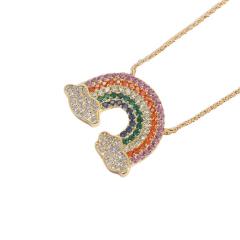 14K real gold plated rainbow cz pave setting dainty rainbow necklace