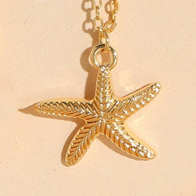 Ocean series gold plated starfish pendant copper necklace