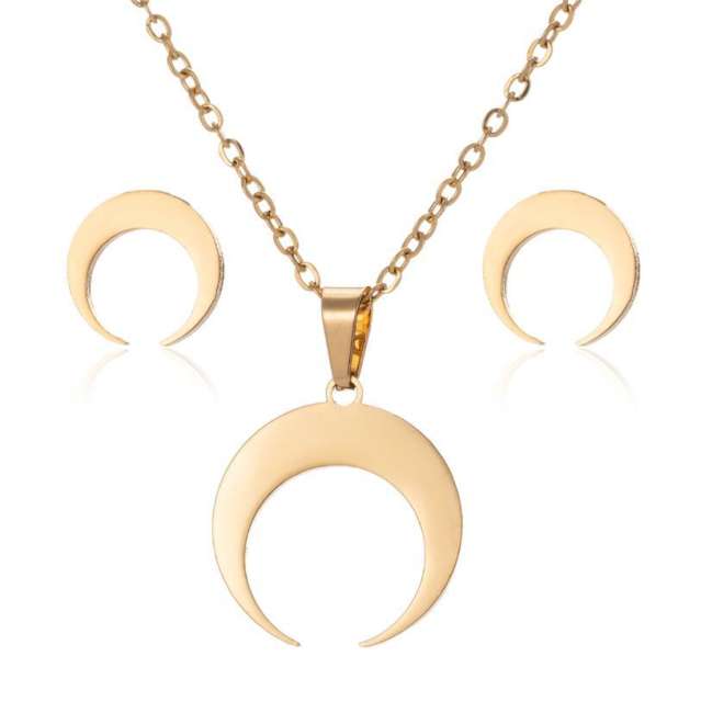 Concise moon pendant dainty stainless steel necklace set