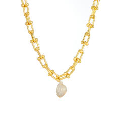 Chunky baroque pearl pendant copper chain necklace