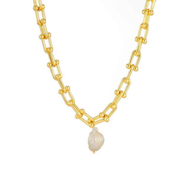 Chunky baroque pearl pendant copper chain necklace