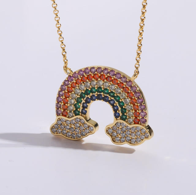 14K real gold plated rainbow cz pave setting dainty rainbow necklace