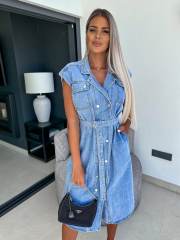 Summer casual denim shirt dress midi dress