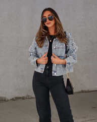 Amazon hot sale star handmade pearl denim short jacket