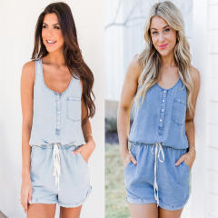 Summer casual classic denim women jumpsuit rompers