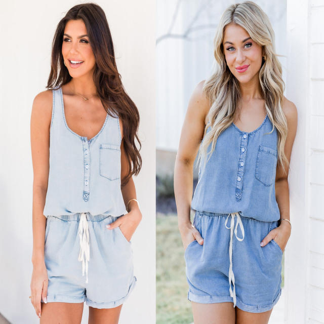 Summer casual classic denim women jumpsuit rompers