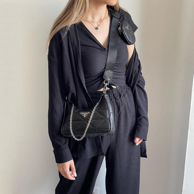 3pcs set casual plain color blouse pants  set