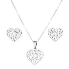 Concise hollow out heart pendant dainty stainless steel necklace set