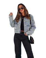 Amazon hot sale star handmade pearl denim short jacket