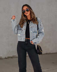 Amazon hot sale star handmade pearl denim short jacket