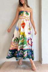 Summer color pattern slip maxi dress holiday dress