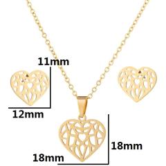 Concise hollow out heart pendant dainty stainless steel necklace set