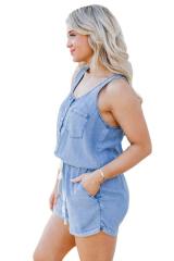 Casual sleeveless summer denim rompers for women