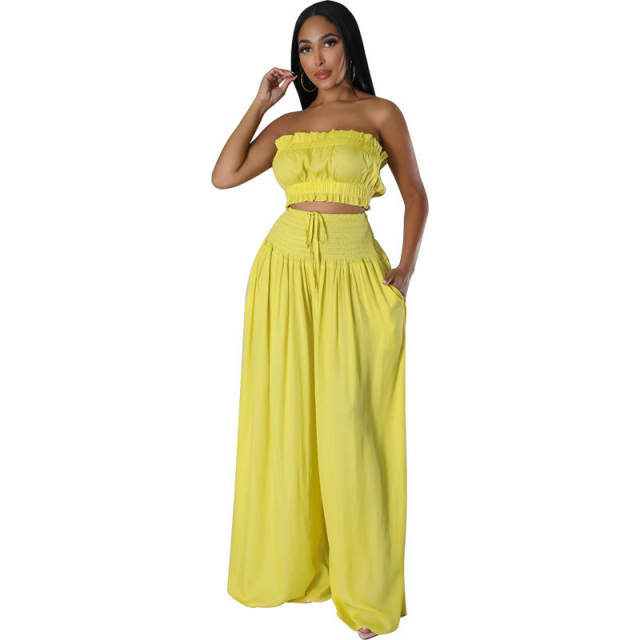 Summer sexy off shoulder sleeveless tops wide leg pants set