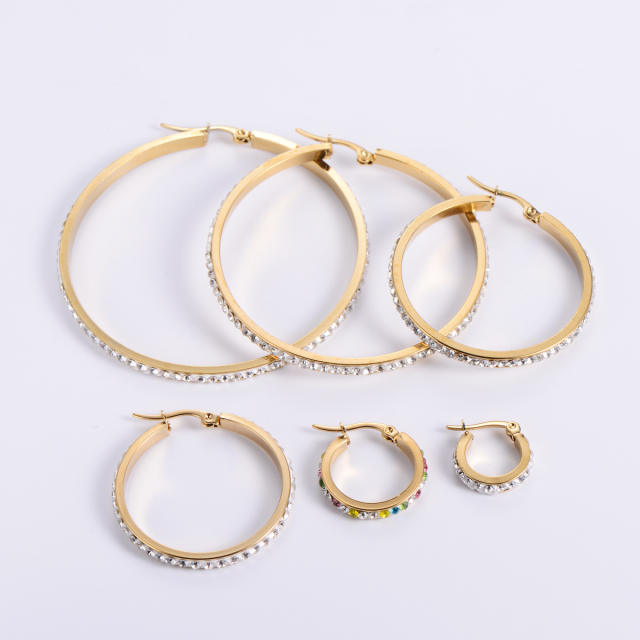 Hot sale diamond hoop stainless steel earrings