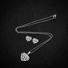 Concise hollow out heart pendant dainty stainless steel necklace set