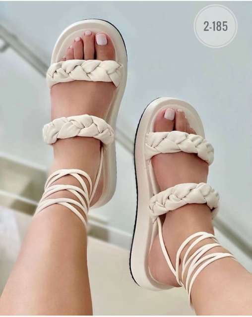 Summer braid pattern platform strappy flat sandals for women