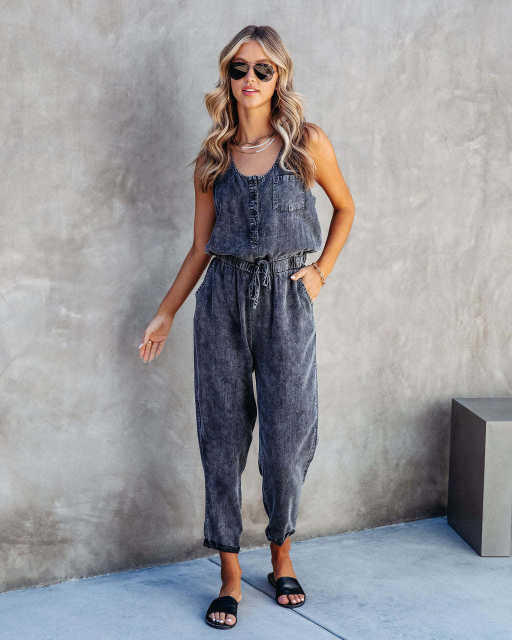 Summer casual classic denim women jumpsuit rompers