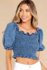 Sweet blue color denim cropped tops