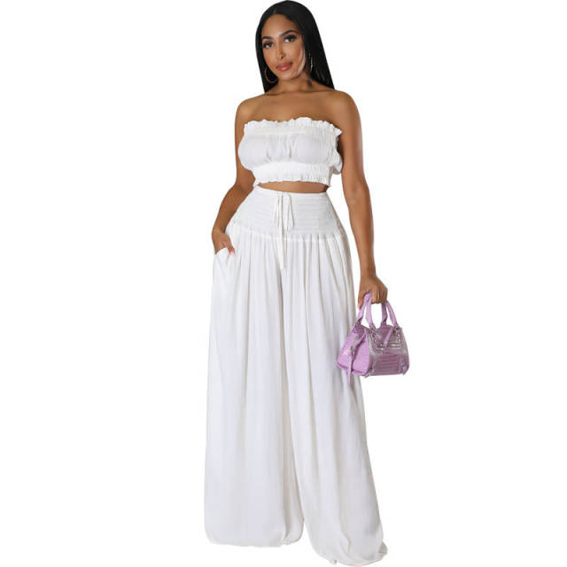 Summer sexy off shoulder sleeveless tops wide leg pants set