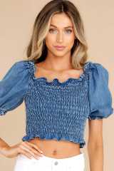 Sweet blue color denim cropped tops