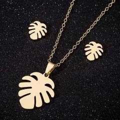 Vintage palm leaf stainless steel necklace set