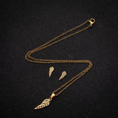 Dainty angel wing stainless steel necklace set