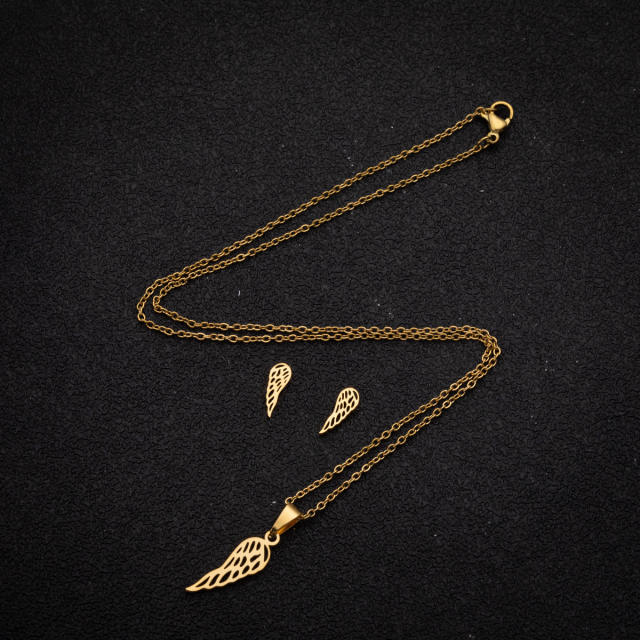 Dainty angel wing stainless steel necklace set