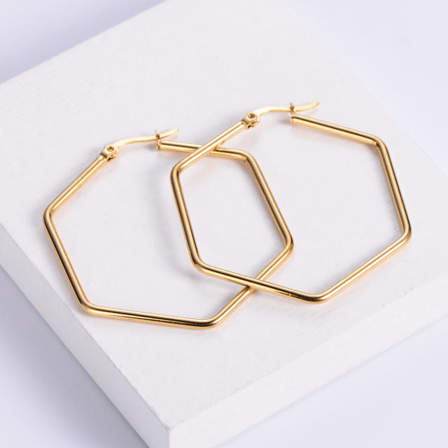 Easy match geometric hoop stainless steel earrings