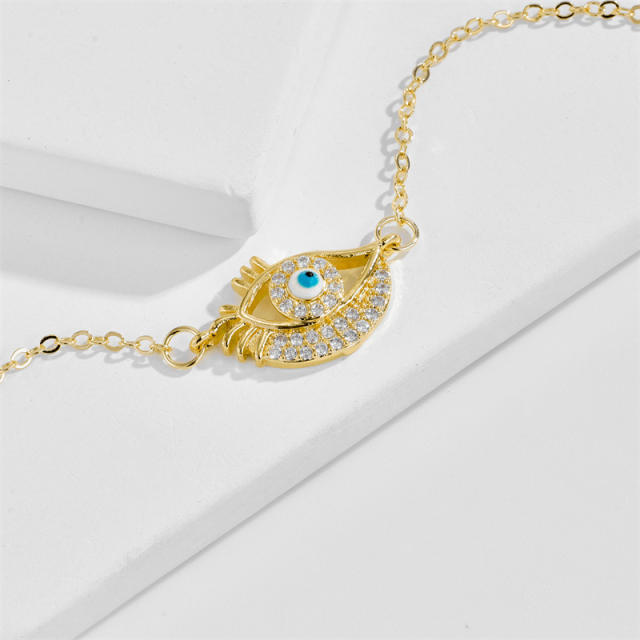 Vintage mother shell evil eye gold plated copper dainty necklace