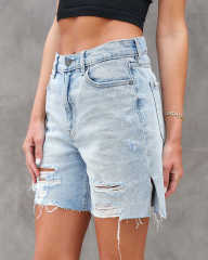 Summer ripped denim bermuda shorts for women