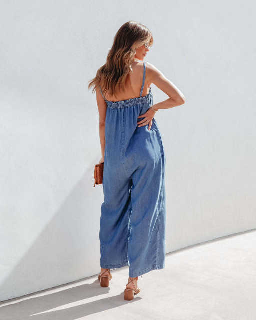 Summer wide leg casual denim jumpsuit