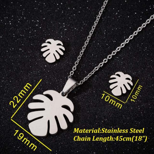 Vintage palm leaf stainless steel necklace set