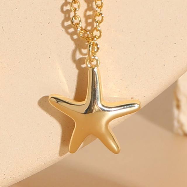 Ocean series gold plated starfish pendant copper necklace