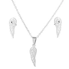 Dainty angel wing stainless steel necklace set
