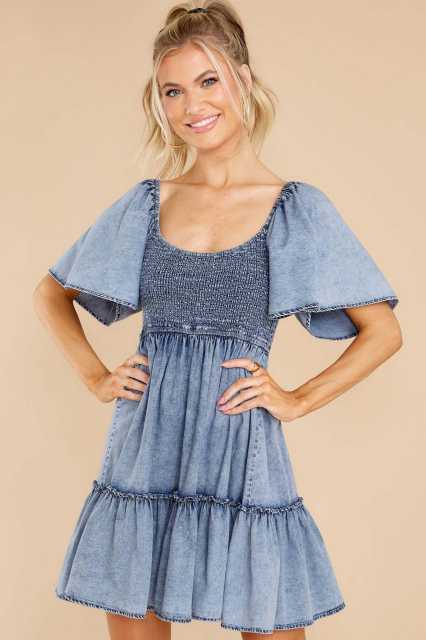 Summer sweet denim babydoll dress