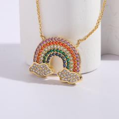 14K real gold plated rainbow cz pave setting dainty rainbow necklace