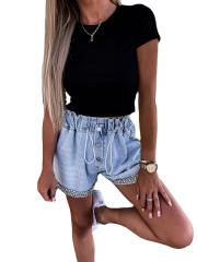 Casual handmade rhinestone star summer denim shorts