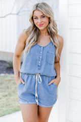 Casual sleeveless summer denim rompers for women